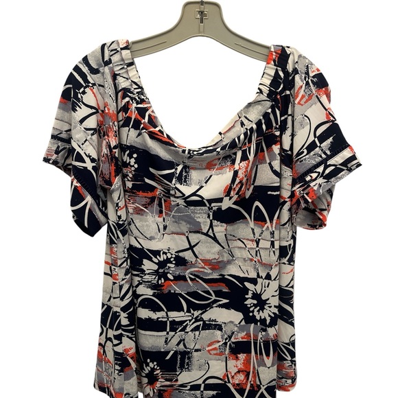 Ava James Tops - Abstract Floral Scoop Neck Top